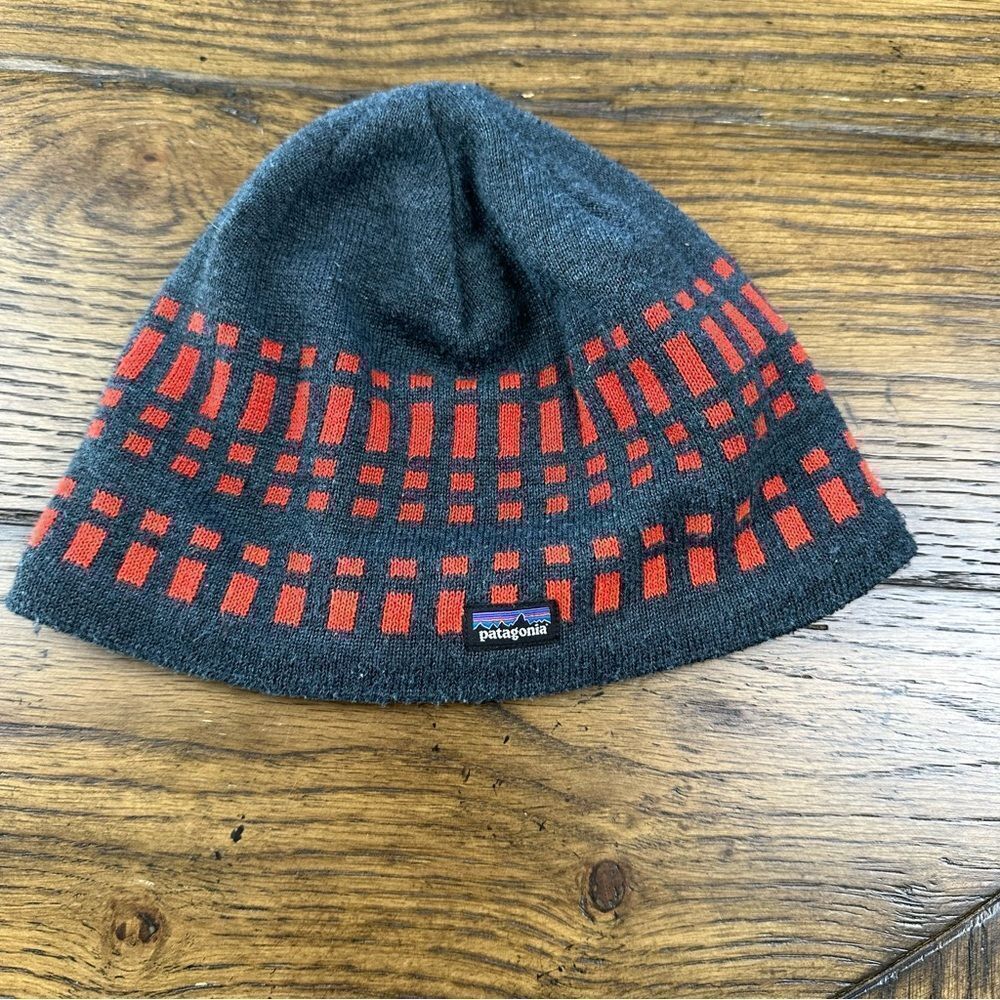 Patagonia Gray and Red Beanie Winter Hat